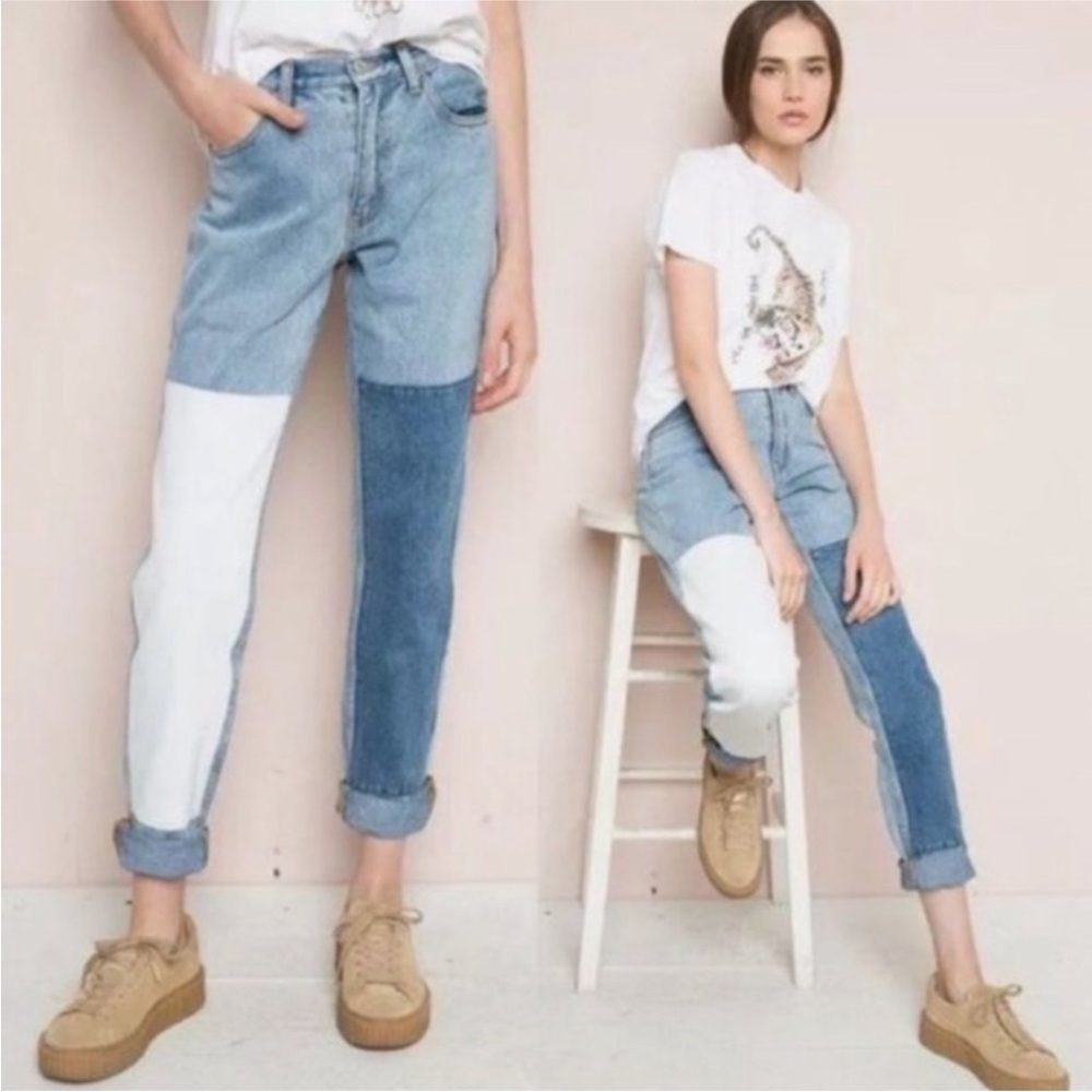 Brandy Melville Kenzo Patchwork Jeans High Rise Colorblock Denim Size S